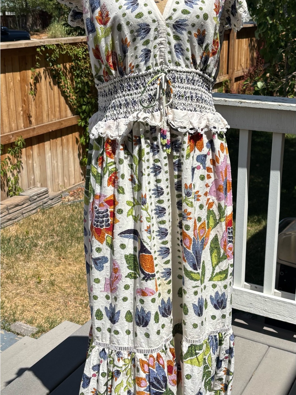 FARM Rio White Floral Maxi Dress with Multicolor Embroidery- Gorgeous! - Picture 5 of 7